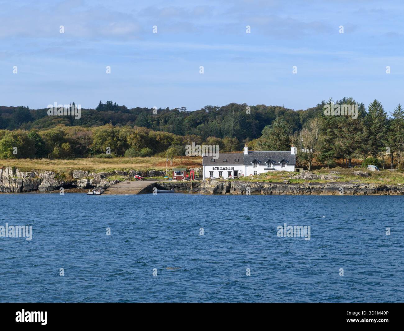 Le restaurant Boathouse sur l'île d'Ulva, Mull, Écosse Banque D'Images