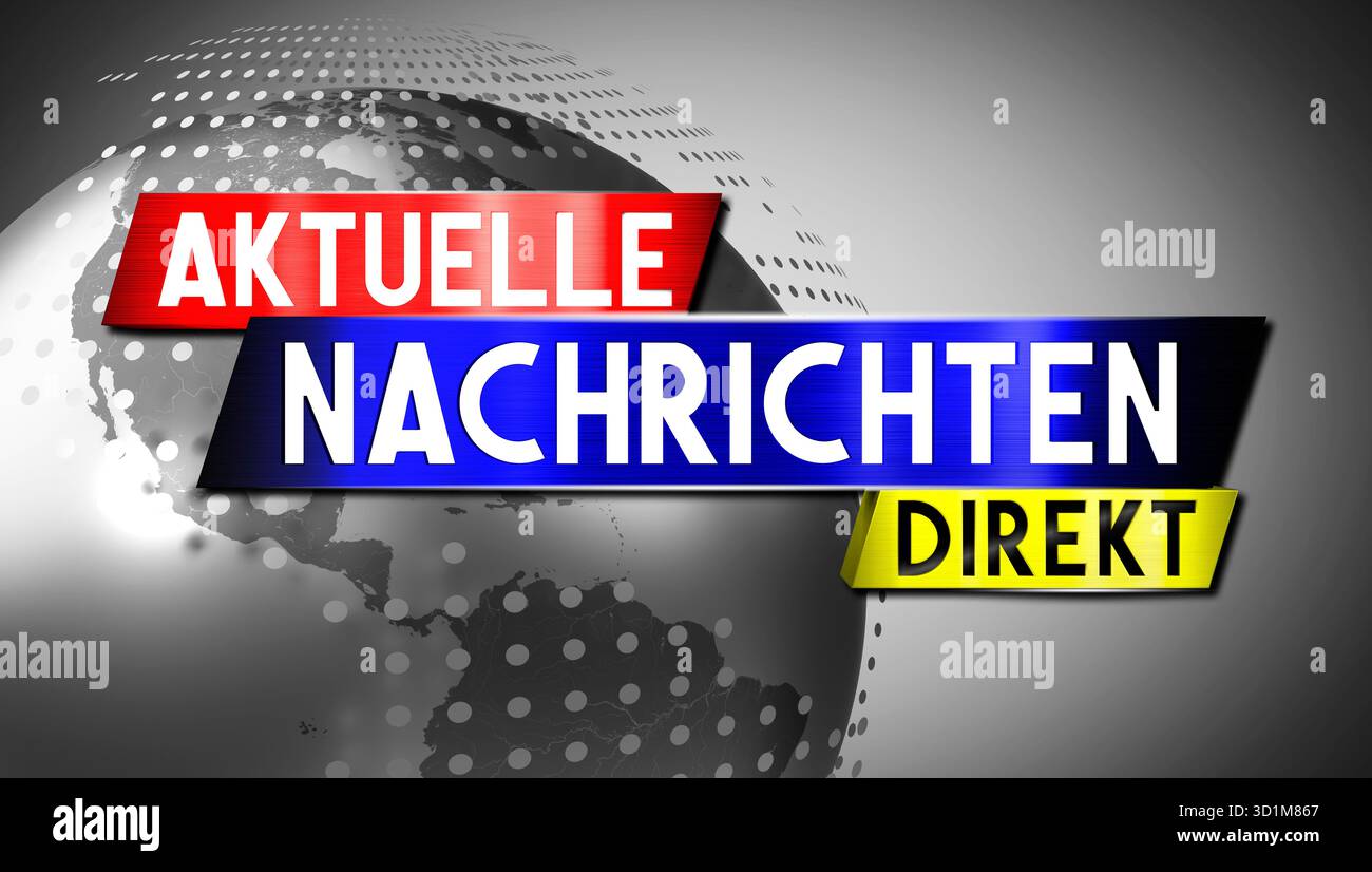Nouvelles en direct en allemand avec carte du monde en arrière-plan - illustration 3D. Banque D'Images