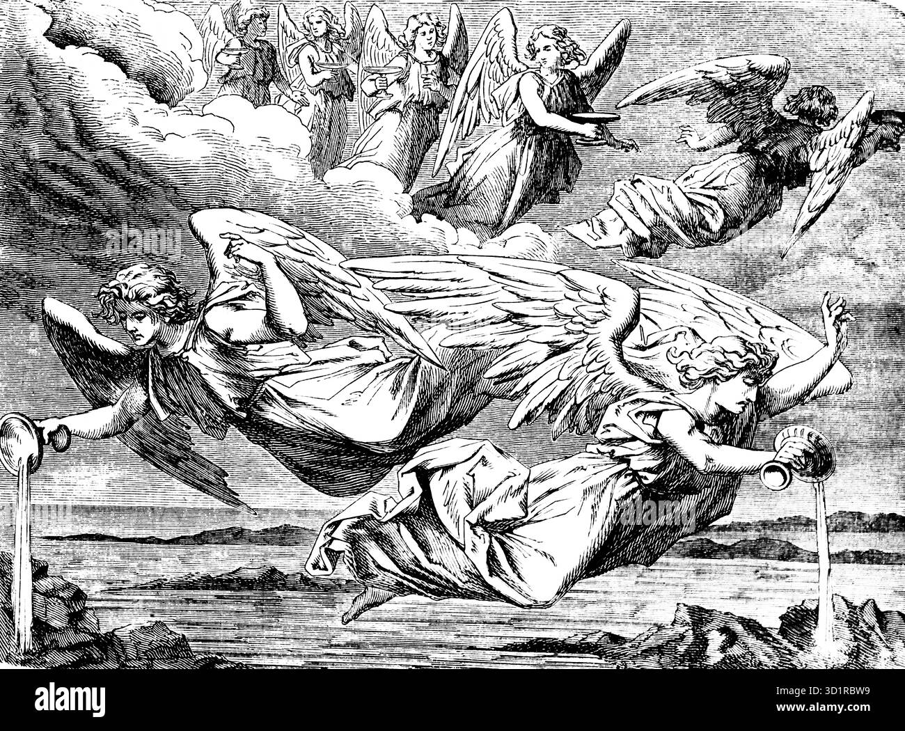 Les écoles de colère, versez les sept bols de la colère de Dieu sur la terre, la mer devint sang, Seigneur, Dieu et chef de toute la création. Les Revelati Banque D'Images