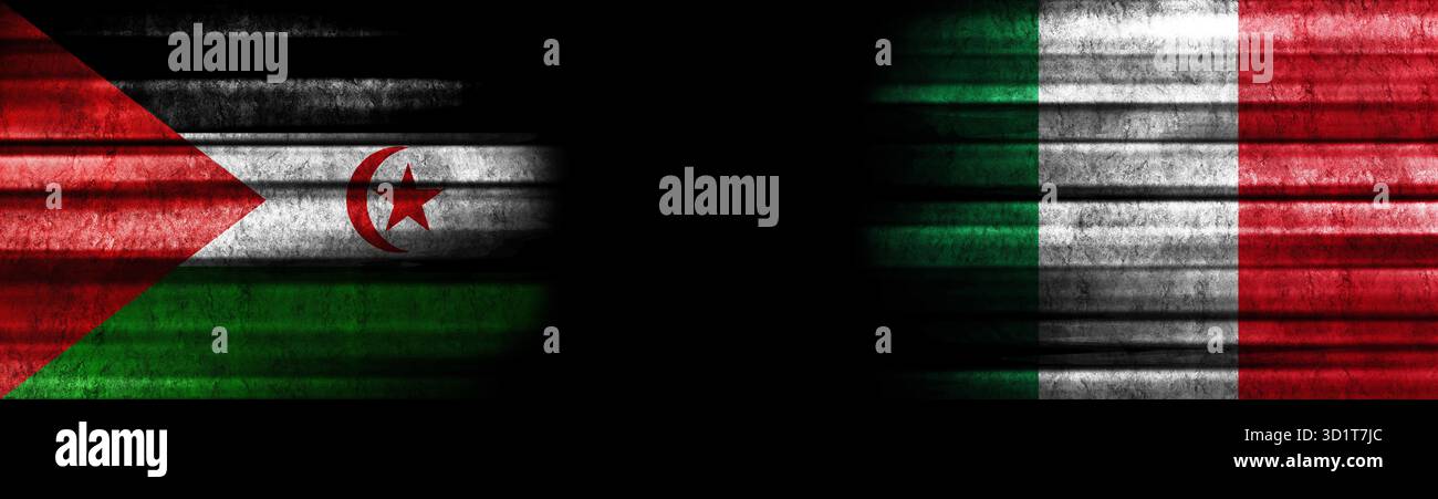 La République arabe sahraouie démocratique et l'Italie drapeaux sur noir Banque D'Images