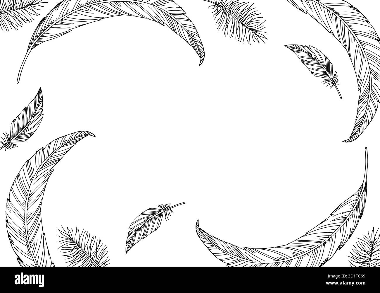 Cadre de plumes et peluches. Illustration faite à la main style encre vectorielle. Pour la conception d'emballage, les cartes, la couverture, les impressions, les étiquettes de produits et le tissu. Illustration de Vecteur