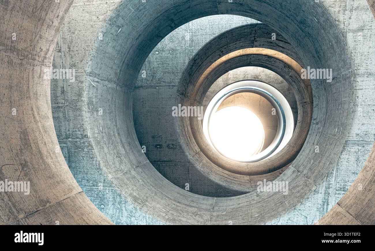 Structure en spirale en béton 3d créant un tunnel Banque D'Images