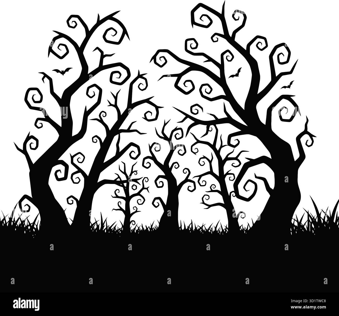 Illustration vectorielle de forêt d'halloween effrayante avec la conception de silhouette de chauves-souris et d'arbres pour l'art de saison d'halloween 100 Illustration de Vecteur