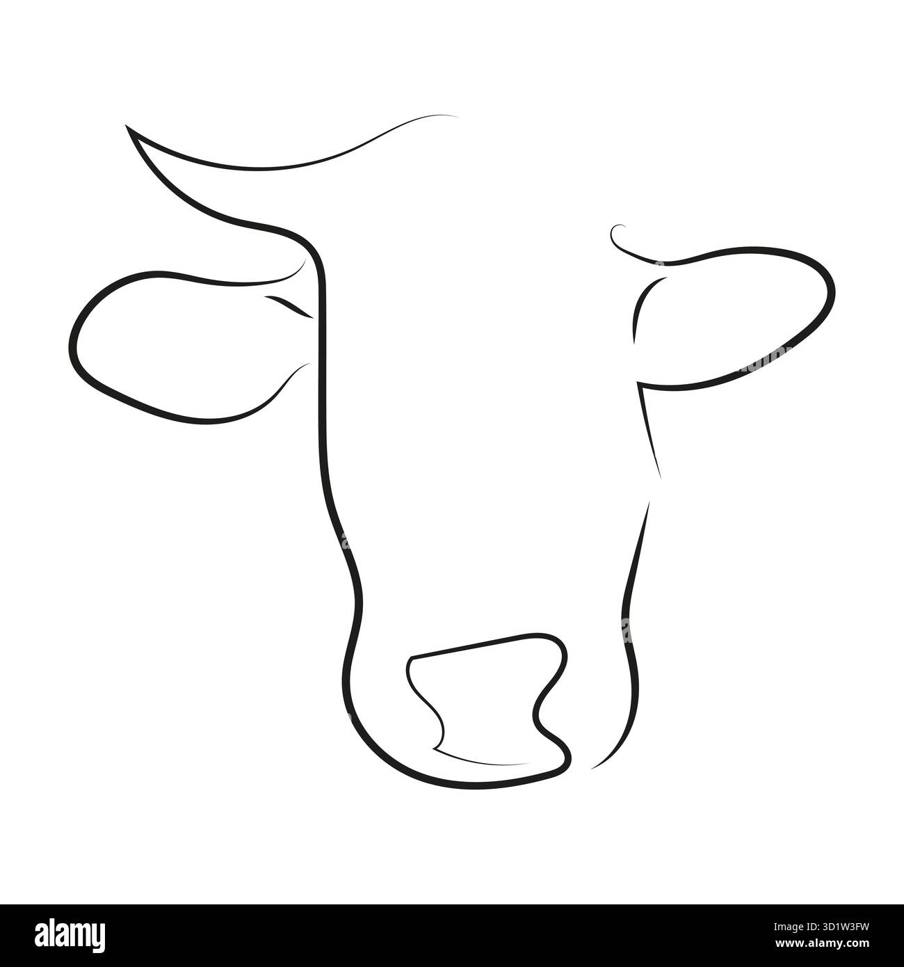 Tête de vache une ligne dessinant un seul animal de ferme minimaliste, sur un fond blanc, lui donnant une sensation moderne, élégante et organique, parfaite pour les produits laitiers Illustration de Vecteur