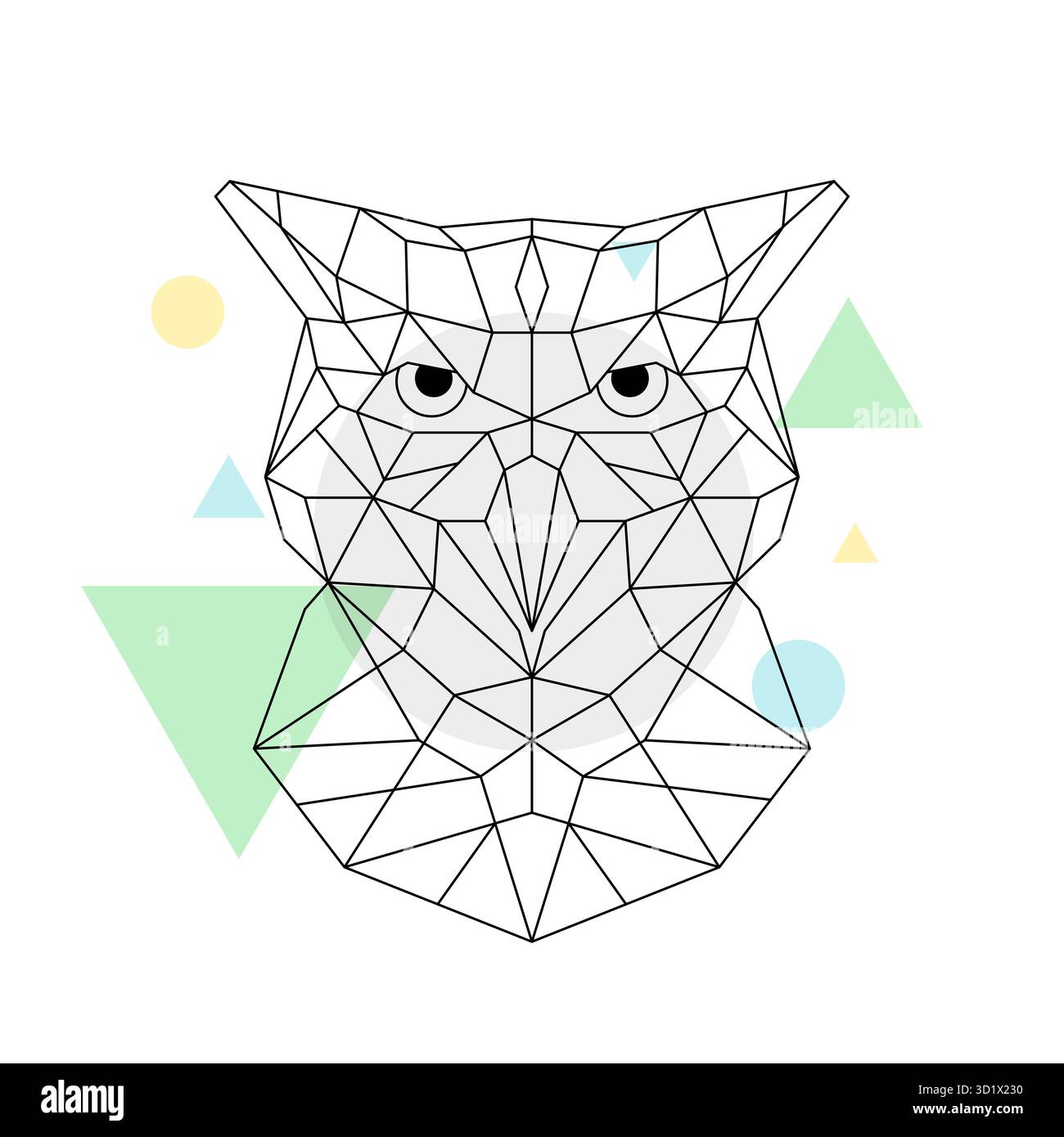 Design géométrique tête de hibou lignes polygonales noires abstraites formes colorées concept d'art animal moderne minimal Illustration de Vecteur