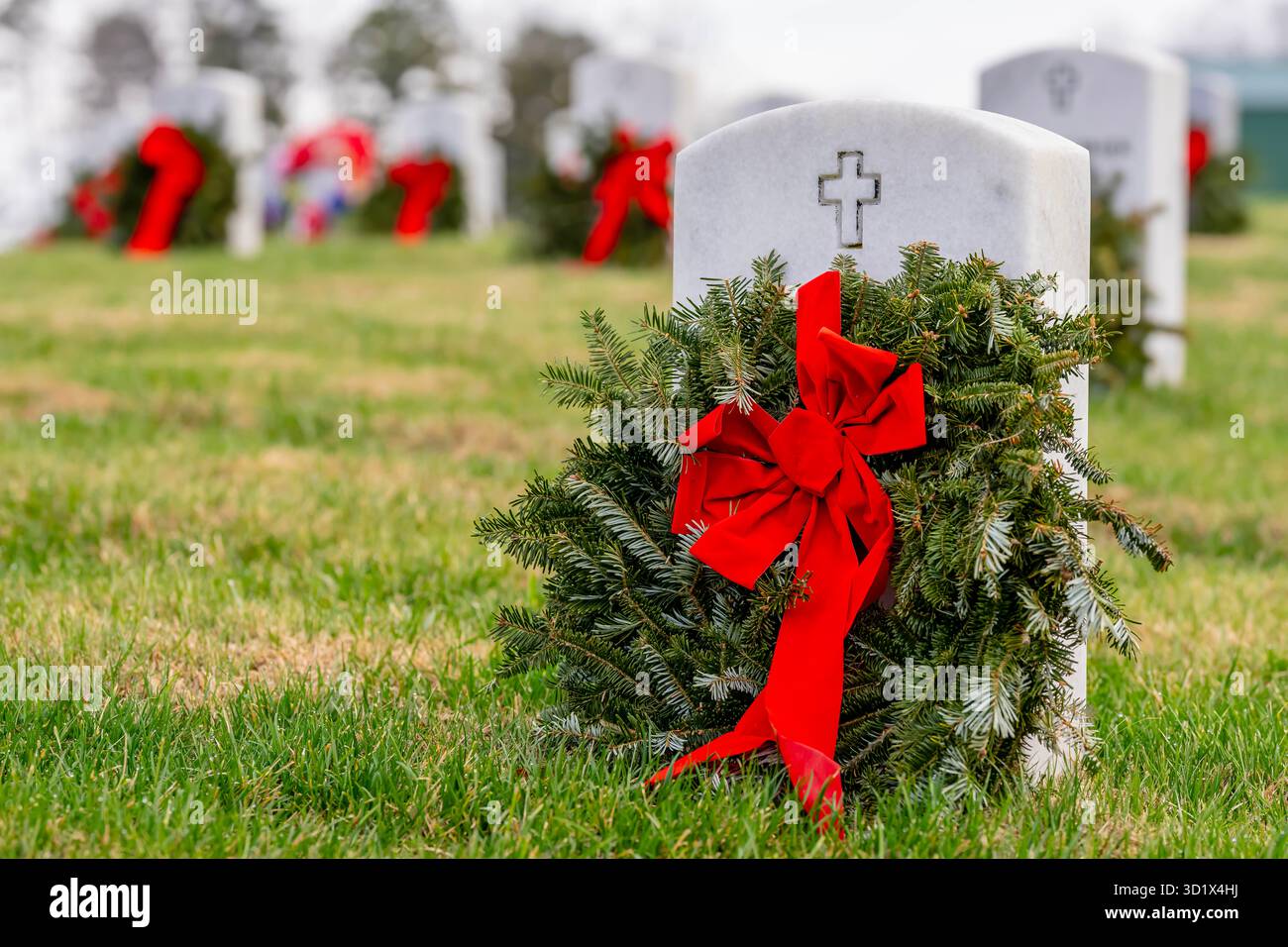 Vue calme sur un cimetière militaire américain célébrant la fierté nationale Banque D'Images