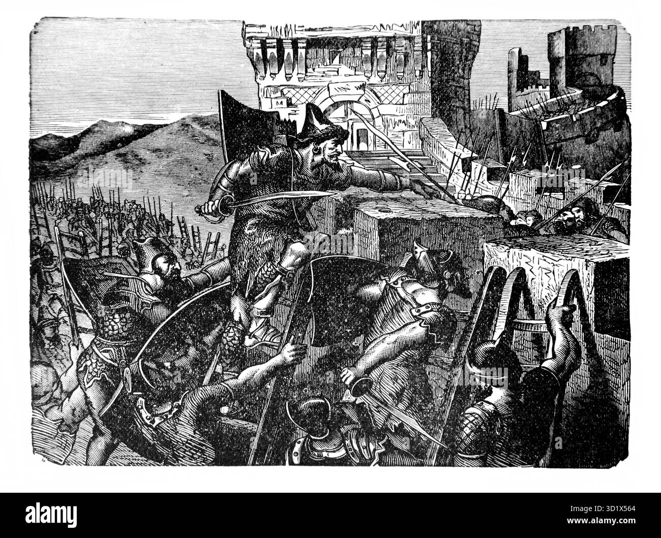 Illustration de Syriens escaladant les murs de Samarie (Rois) de l'édition 1890 de la belle histoire Golden Gems of Religious Thought par J.W.Buel Banque D'Images