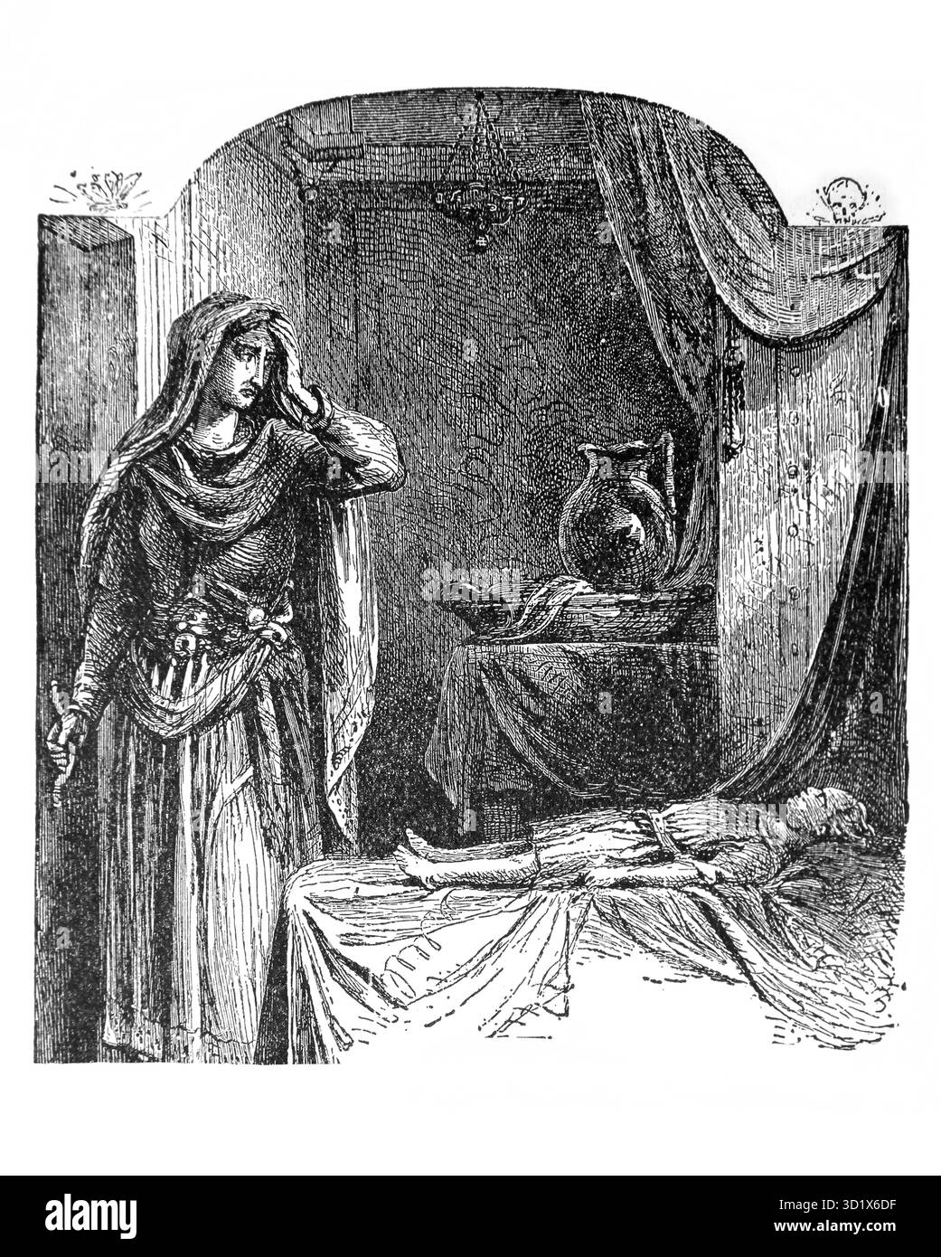 Illustration de la mort de la veuve de Zarephath's Only Child (Rois) de l'édition 1890 de la belle histoire joyaux dorés de la pensée religieuse par J.W Banque D'Images