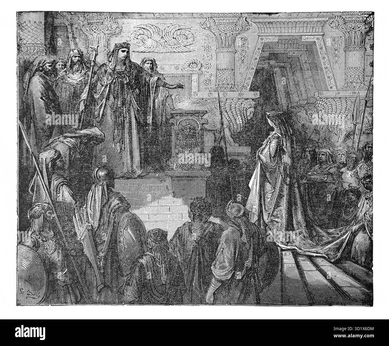 Illustration de la Reine de Sheba à la Cour du Roi Salomon (Rois) de l'édition 1890 de la belle histoire joyaux dorés de la pensée religieuse par J.W.B Banque D'Images