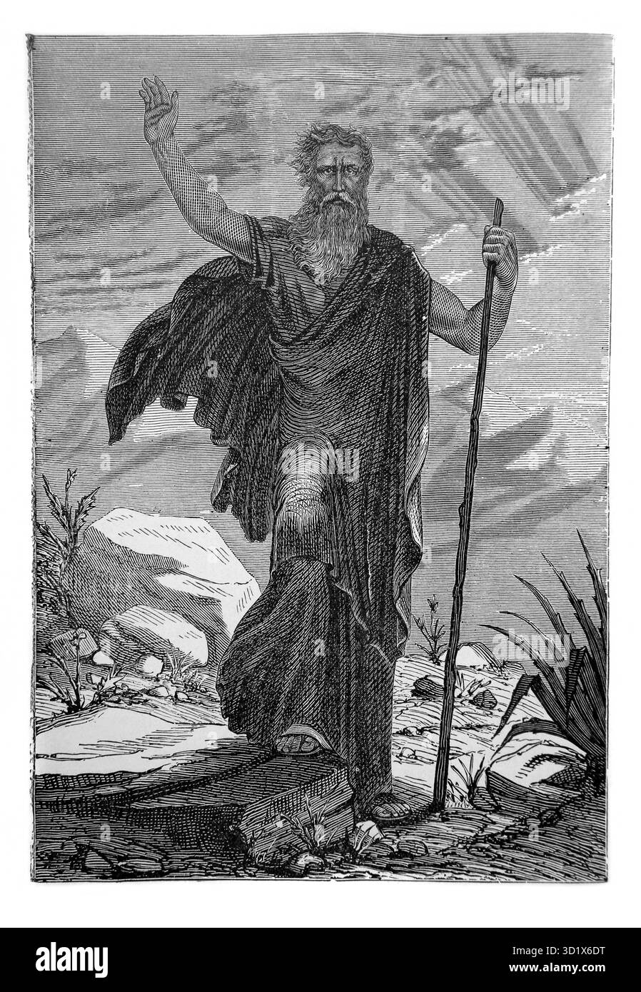 Illustration du prophète Elijah priant pour la pluie (Rois) de l'édition 1890 de la belle histoire Golden Gems of Religious Thought par J.W.Buel Banque D'Images
