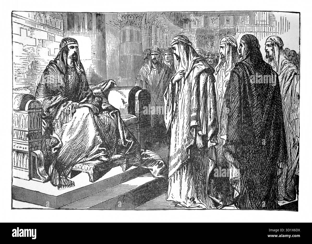 Illustration de Naboth présenté devant le roi Achab et le conseil étant faussement accusé de blasphème (Rois) de l'édition 1890 de la belle histoire Go Banque D'Images