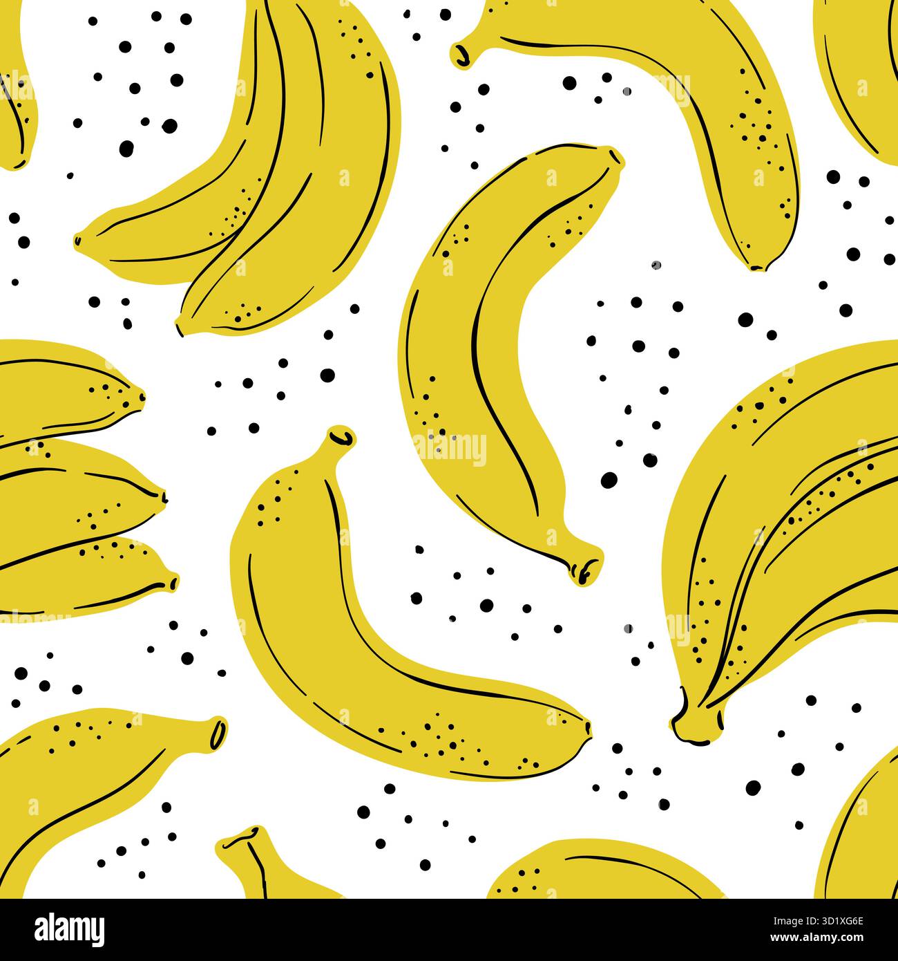Motif tropical sans couture avec banane de fruits jaunes. Motif de bananes simples dessiné à la main sur fond blanc. tissu, étiquettes de dessin, impression, papier peint Illustration de Vecteur