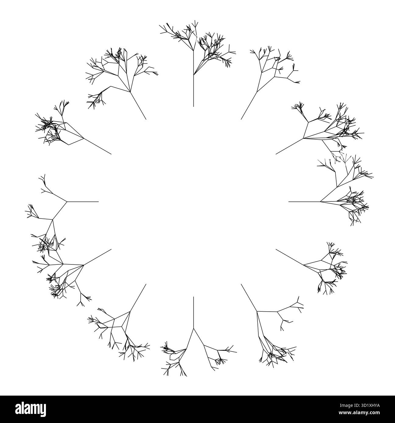 Branches fractales nerveuses abstraites disposées dans un motif dynamique circulaire, idéal pour les milieux scientifiques, biologiques ou technologiques, isolées sur une illustration vectorielle de fond blanc Illustration de Vecteur