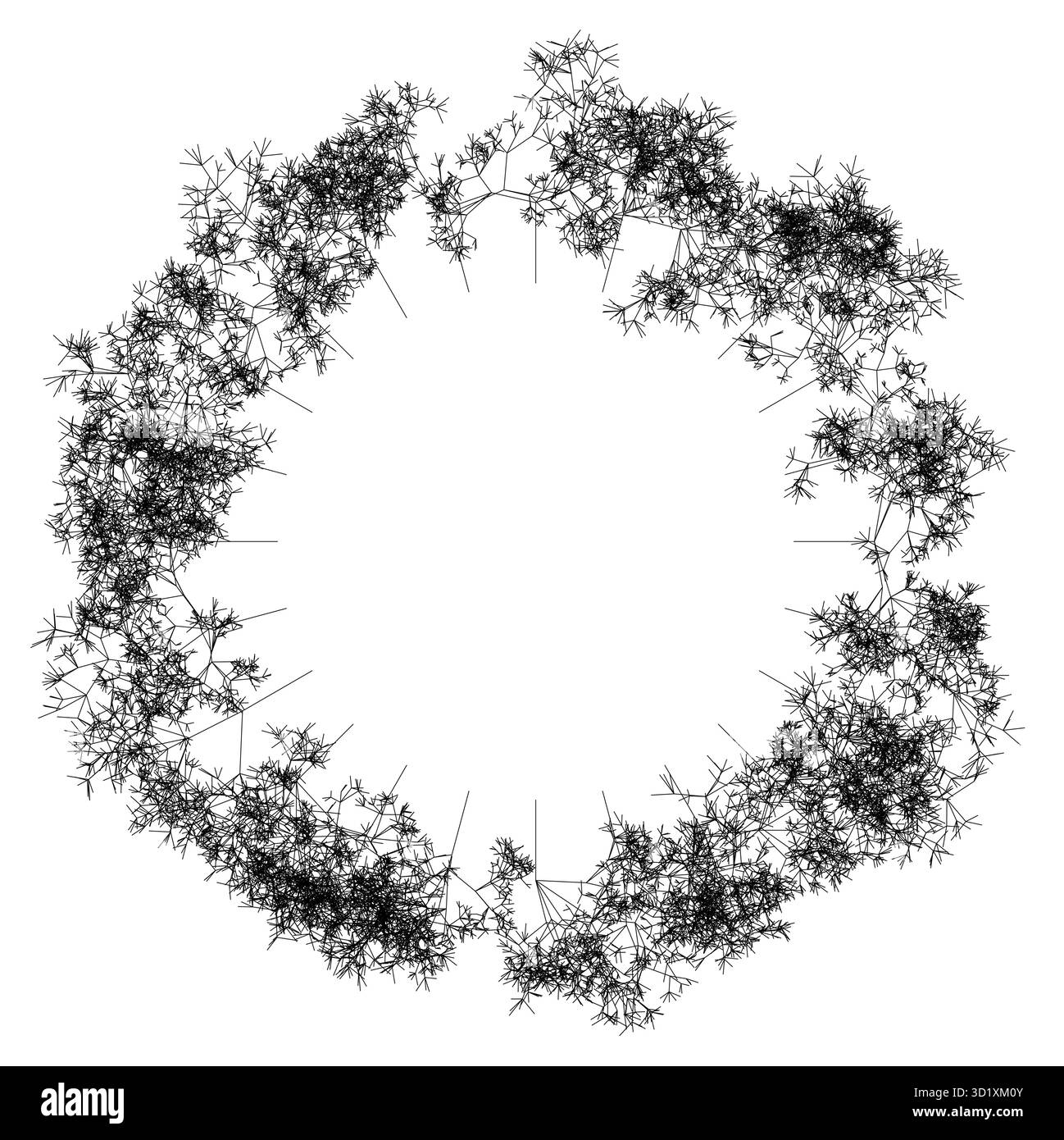 Motif fractal circulaire abstrait avec des lignes de ramification nerveuses, idéal pour la science, la technologie ou les arrière-plans créatifs, isolé sur l'illustration vectorielle de fond blanc Illustration de Vecteur