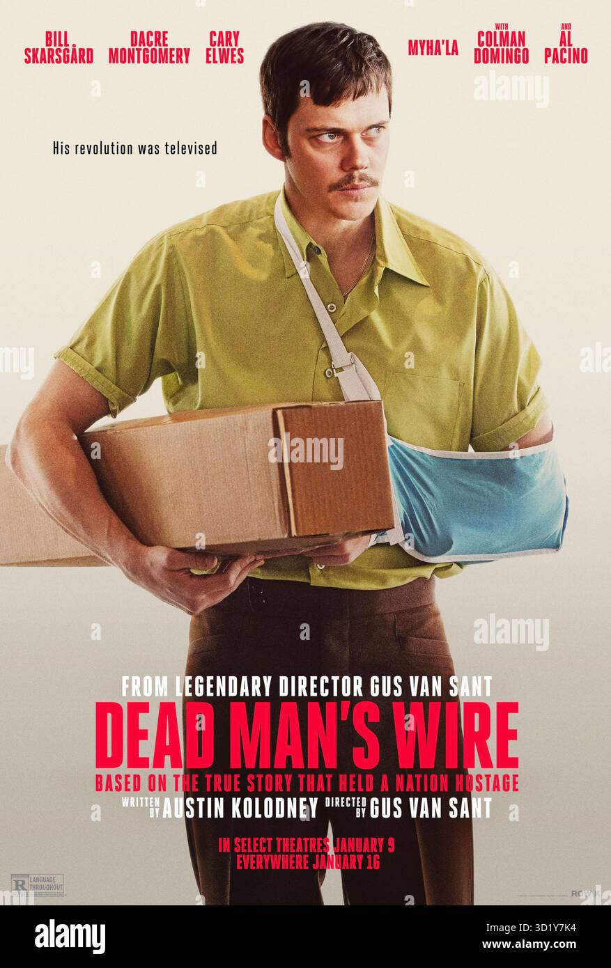 Dead Man’s Wire (2025) réalisé par Gus Van Sant avec Bill Skarsgård, Colman Domingo et Al Pacino. Un homme désespéré prend en otage le président d'une société de prêt hypothécaire, téléchargeant un fusil de chasse aux deux, déclenchant un cirque médiatique tendu en 1977 à Indianapolis. Affiche AMÉRICAINE À une feuille POUR USAGE ÉDITORIAL UNIQUEMENT. Crédit : BFA / Sony Pictures Classics Banque D'Images