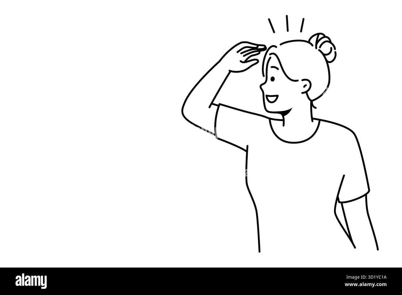 Femme souriante à la recherche de nouvelles perspectives et opportunités. Une femme heureuse attend le meilleur pour venir. Illustration vectorielle. Banque D'Images