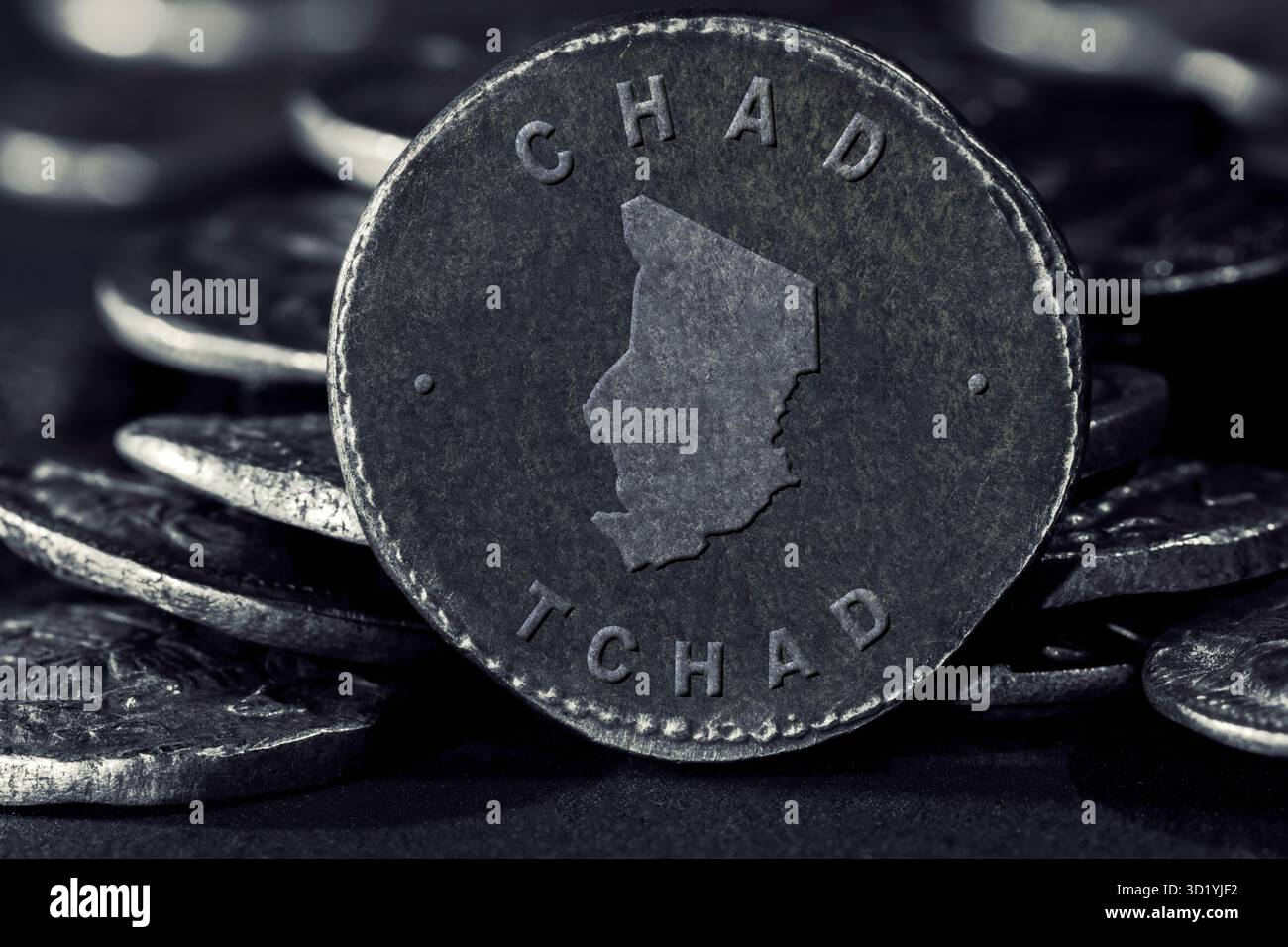 Pièce d'argent avec carte du Tchad Banque D'Images