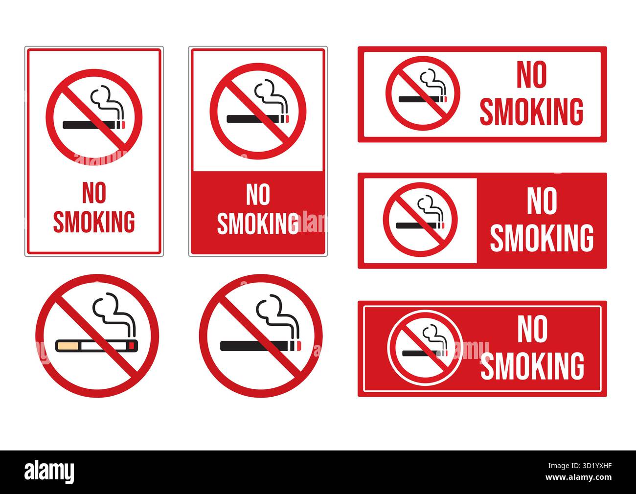 Collection de panneaux interdisant de fumer de différentes formes affichant des messages d'interdiction clairs pour promouvoir un environnement sans fumée. Illustration de Vecteur