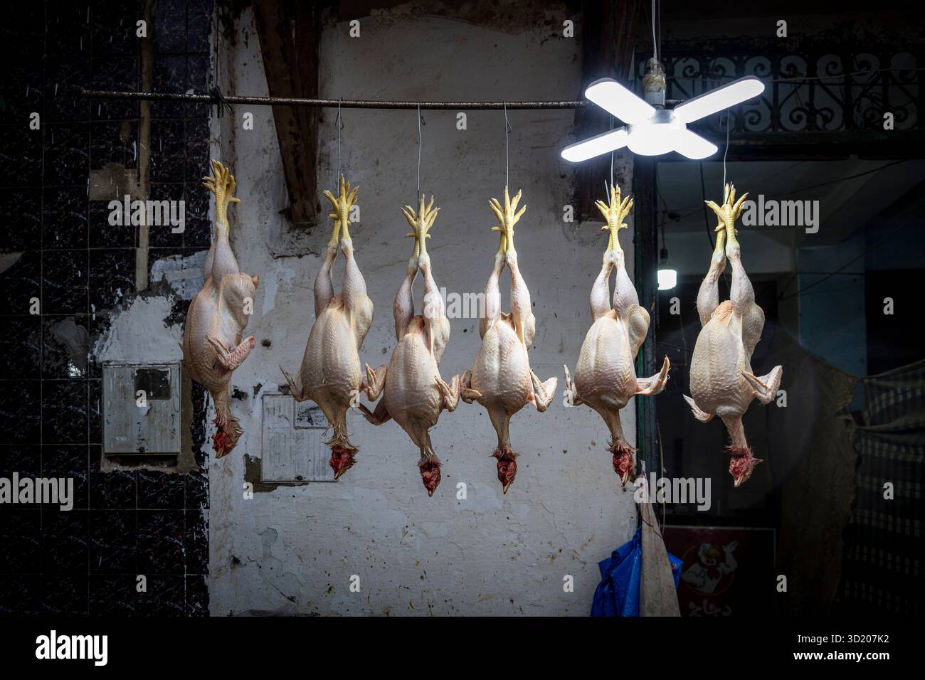 Poulets suspendus à vendre Banque D'Images