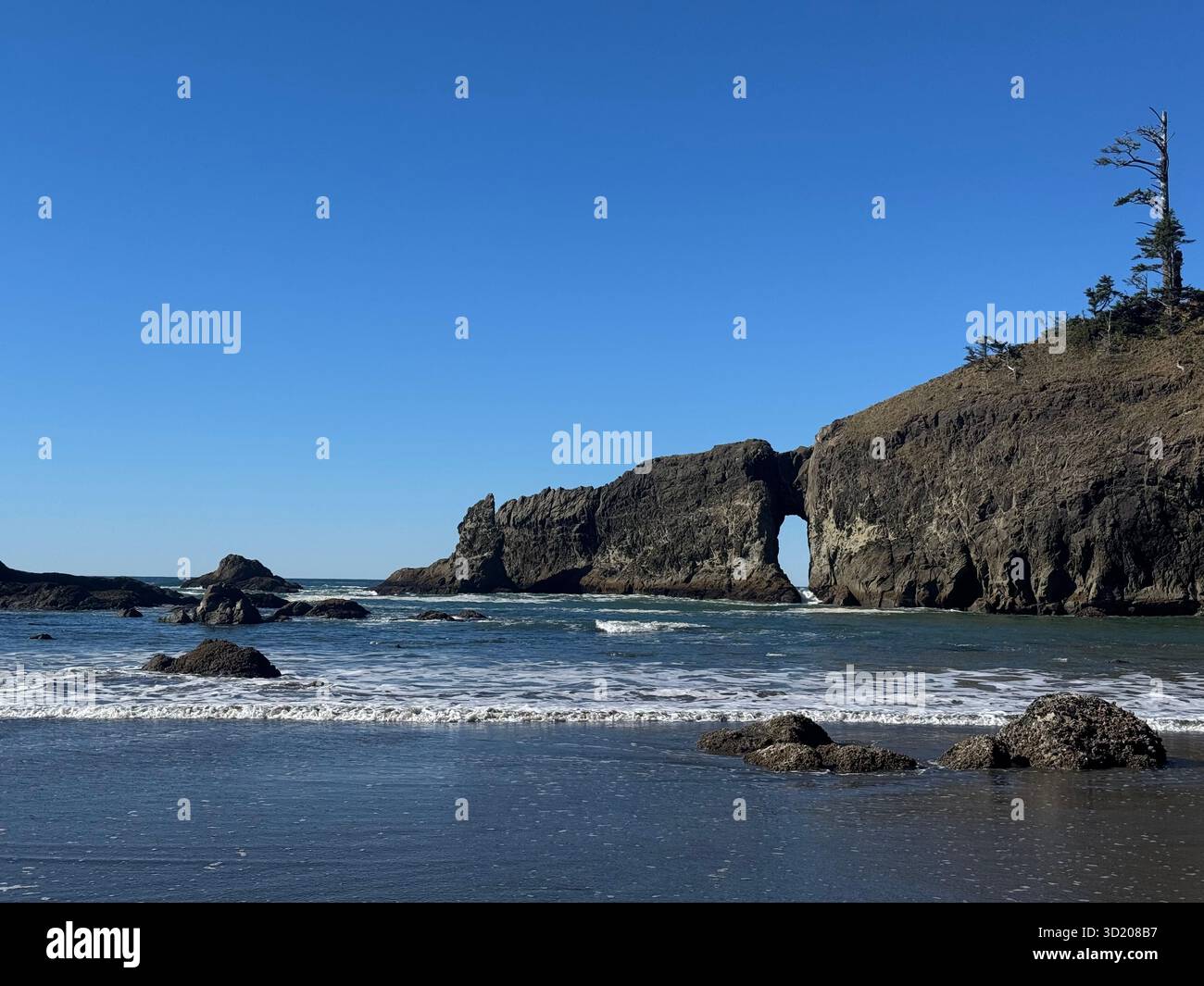Formation rocheuse côtière et falaises marines sur la plage de l'océan Pacifique à Washington - Image de stock capturée avec un smartphone
