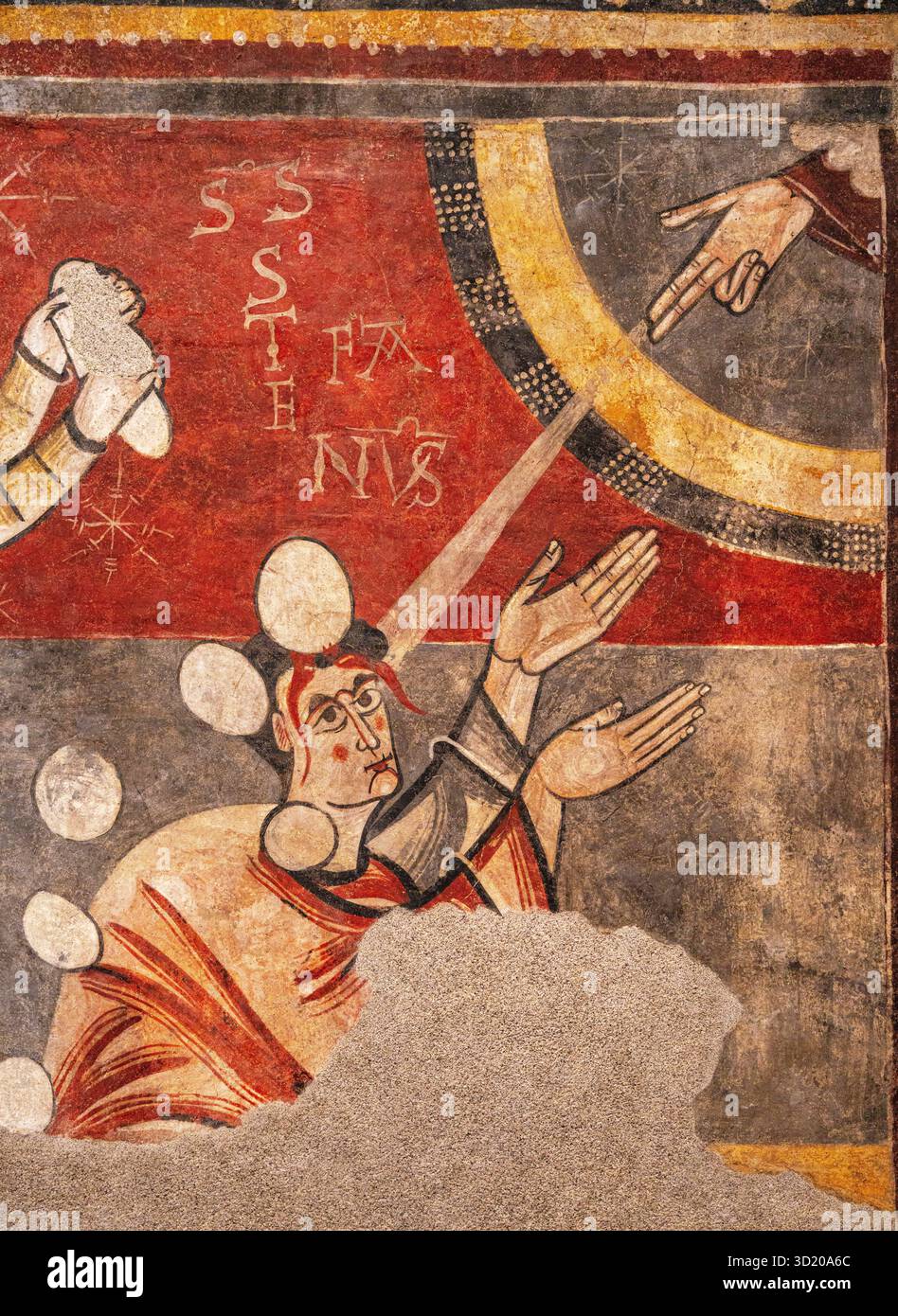 Lapidation de Saint-Étienne, fresque romane, vers 1100, église Sant Joan de Boí, Alta Ribagorça, Musée National de Catalo Banque D'Images