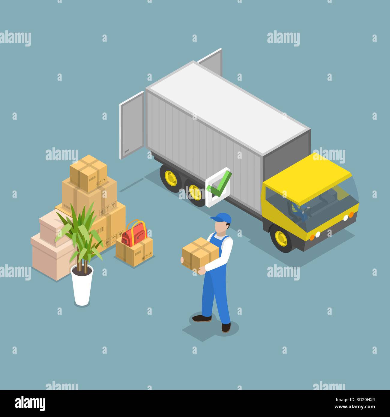Illustration plate isométrique 3D du service de livraison en ligne, systèmes de suivi avancés 3D illustration plate isométrique du d en ligne Banque D'Images