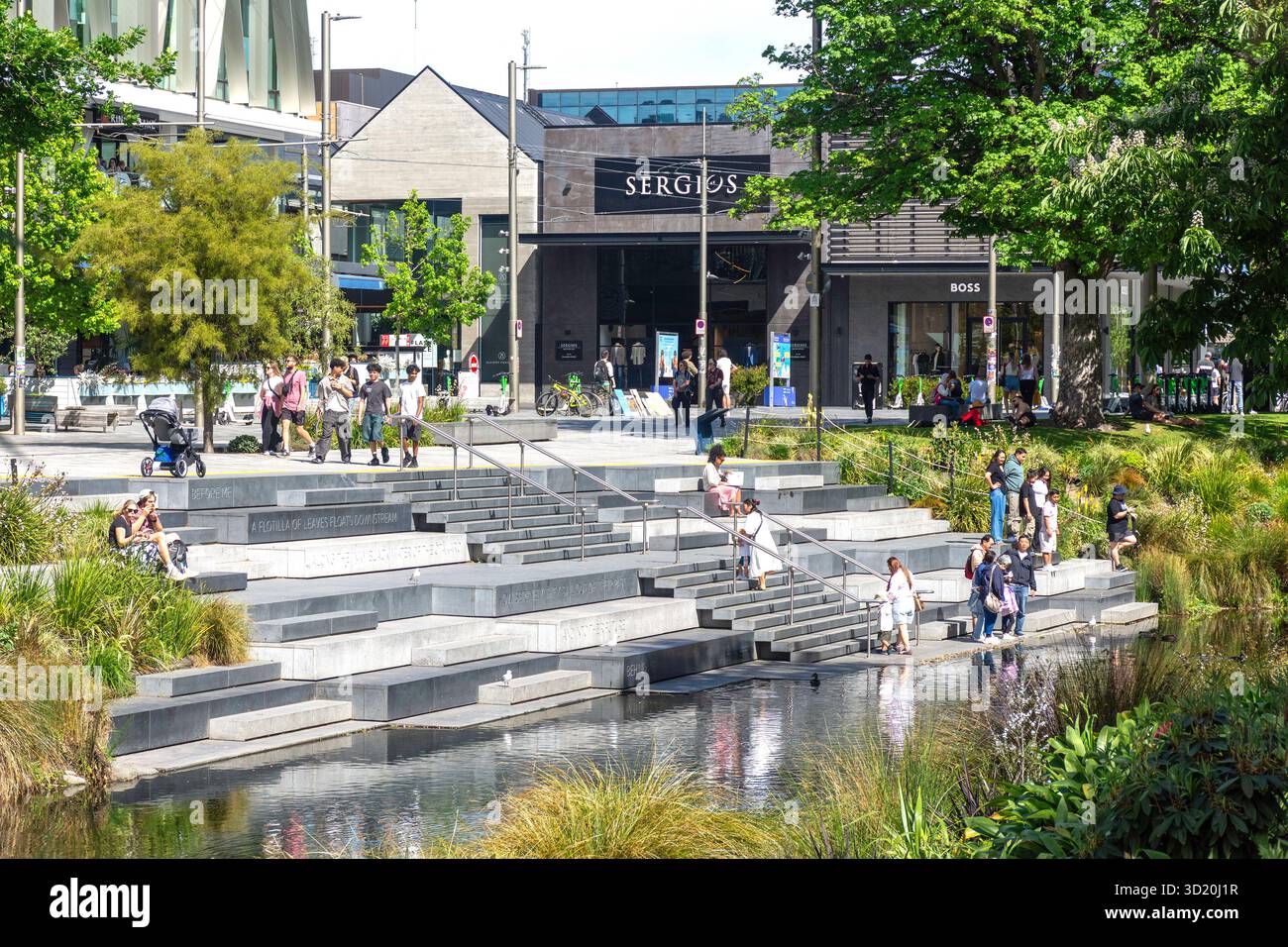 Avon River Terraced Seating, Oxford Terrace, Christchurch Central City, Christchurch (Ōtautahi), Canterbury Region, nouvelle-Zélande Banque D'Images