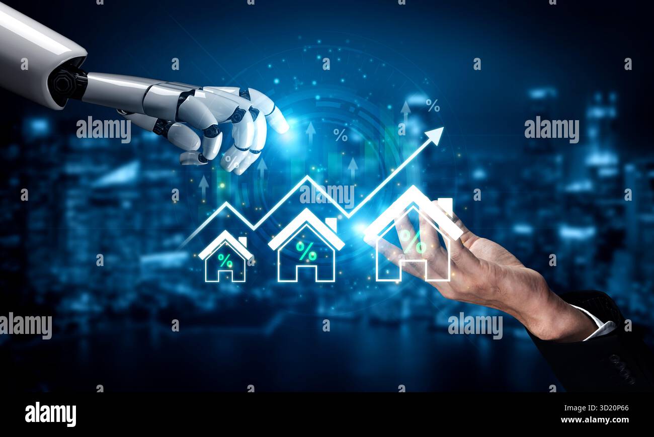 Un assistant IA analyse le marché immobilier et prédit les tendances des prix des logements. Ce système intelligent prévoit l'appréciation de la valeur de la propriété pour inve Banque D'Images