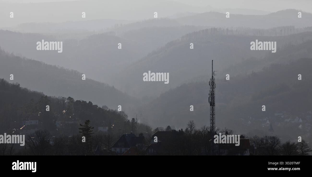 Vue du paysage de la chaîne de montagnes basses, montagnes du Harz, Wernigerode, Saxe-Anhalt, Allemagne, Europe Banque D'Images