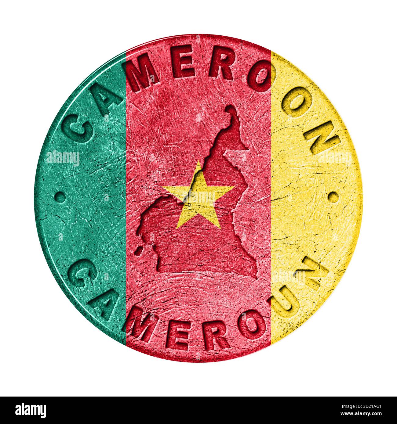 Cameroun bouton drapeau avec carte, style rétro Banque D'Images