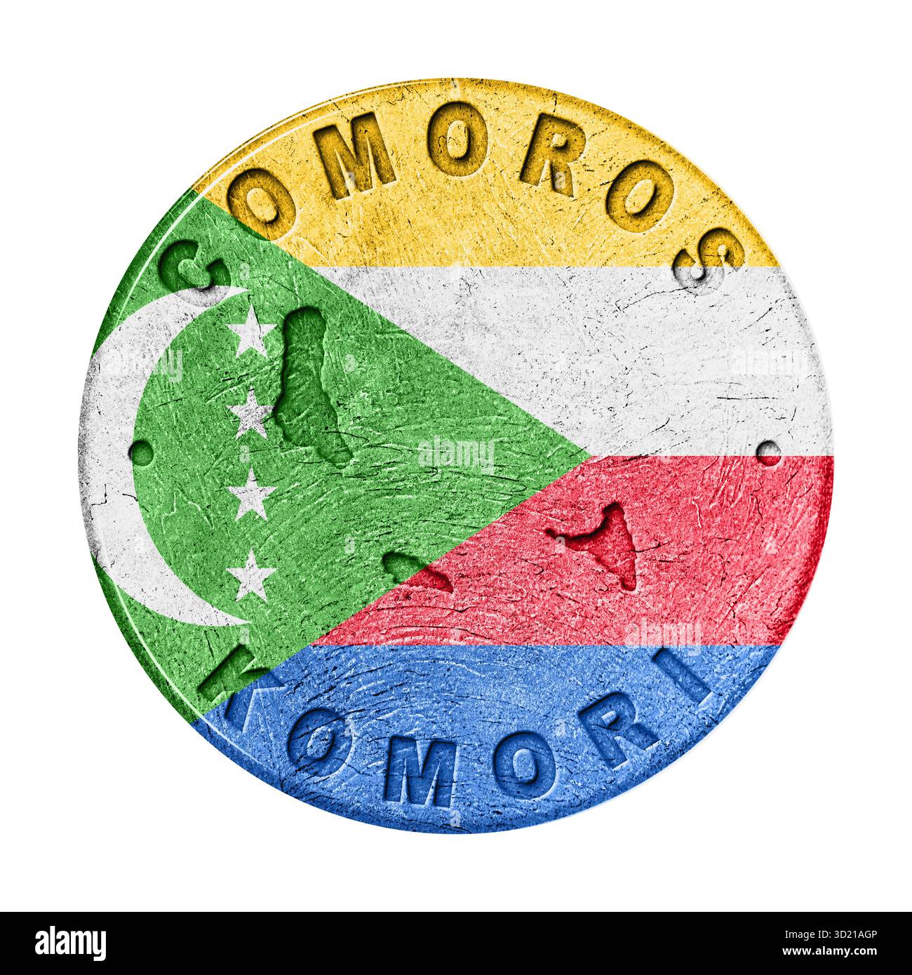 Comores bouton drapeau avec carte Banque D'Images