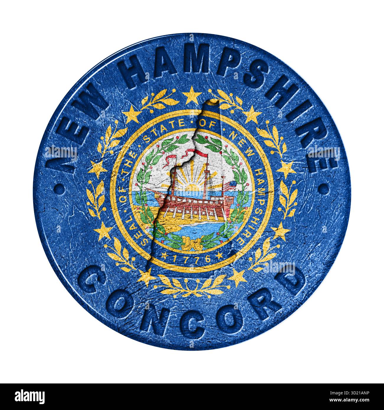 Bouton drapeau New Hampshire avec carte Banque D'Images