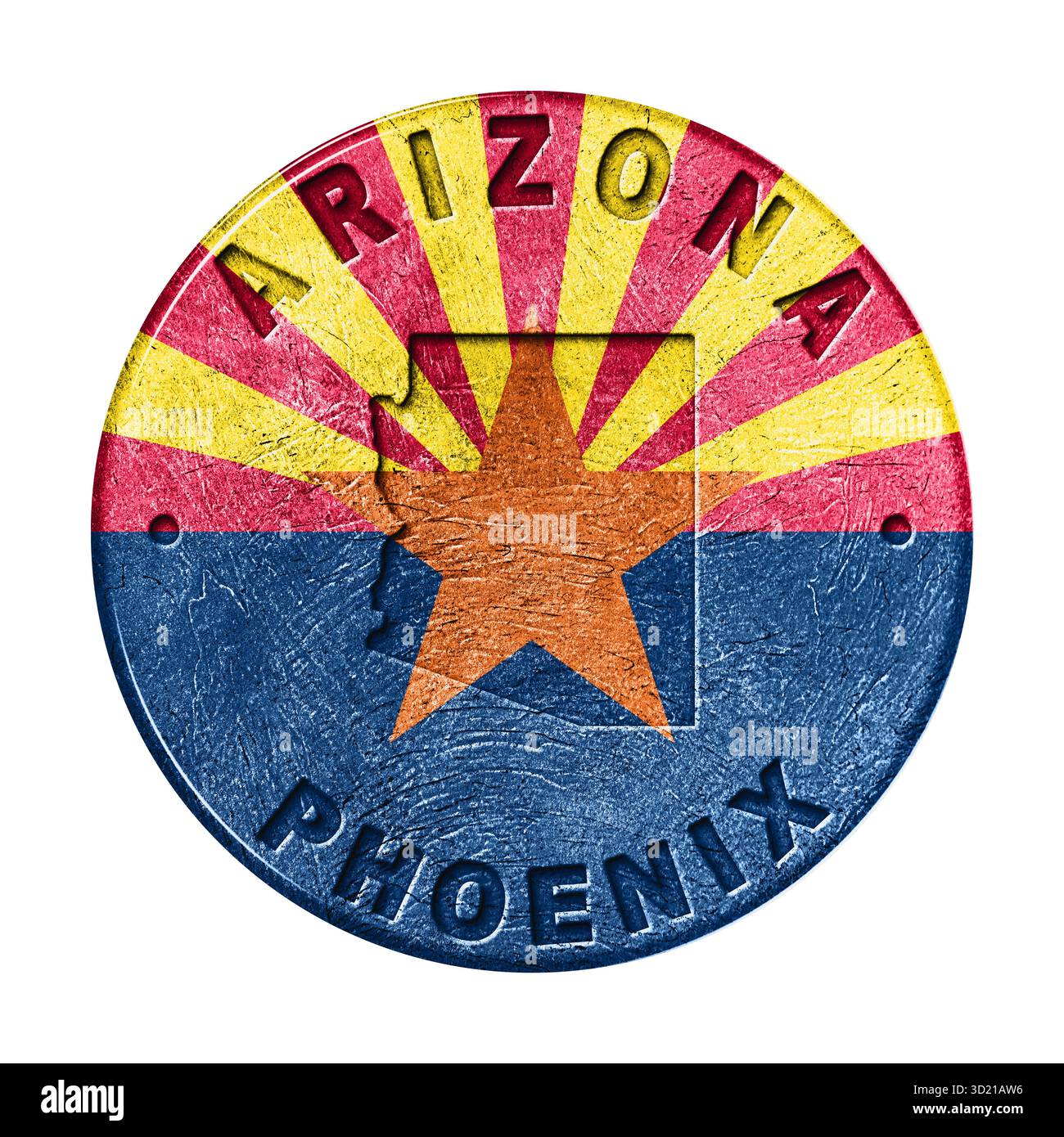 Bouton drapeau Arizona avec carte Banque D'Images