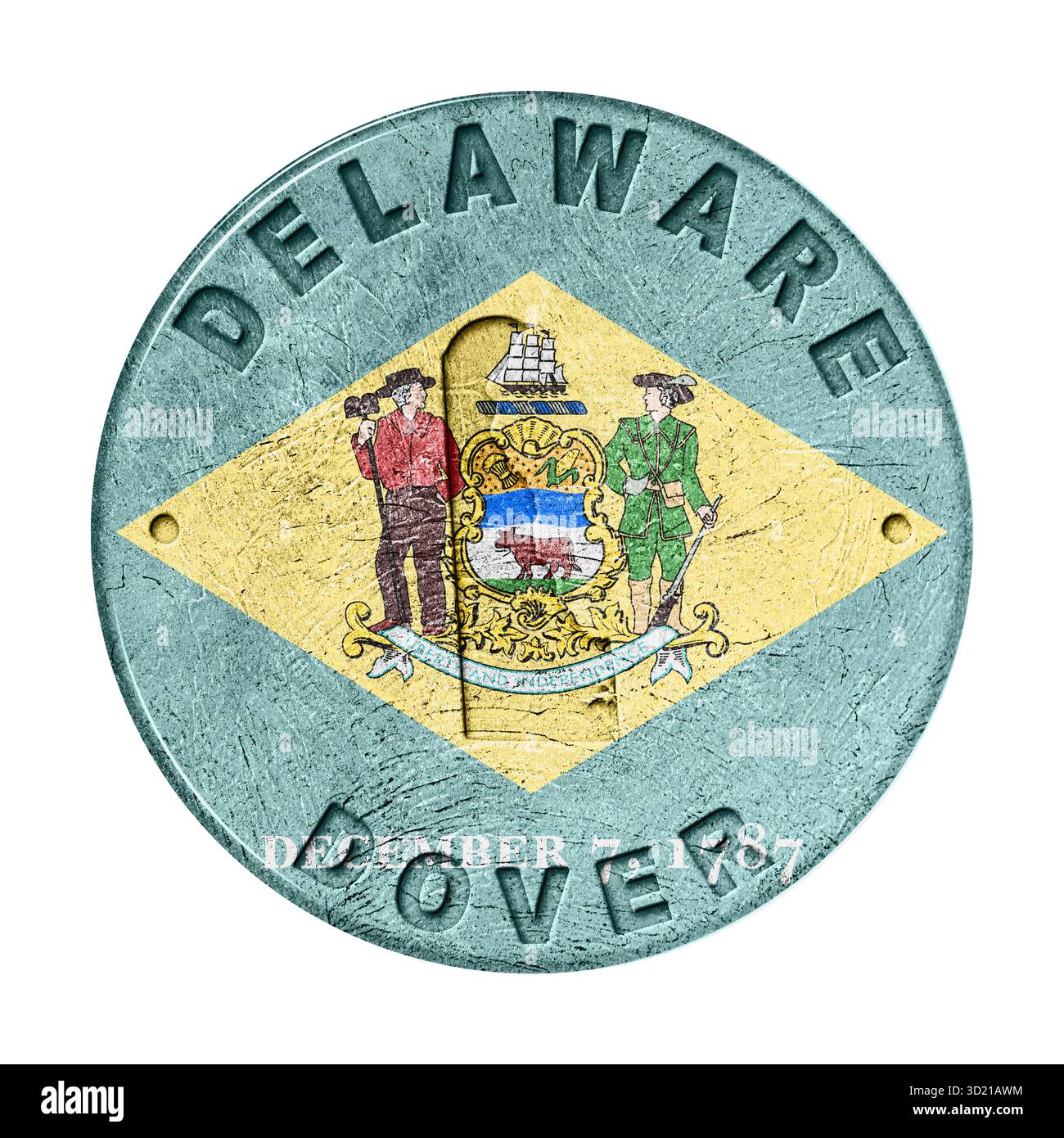 Bouton drapeau Delaware avec carte Banque D'Images