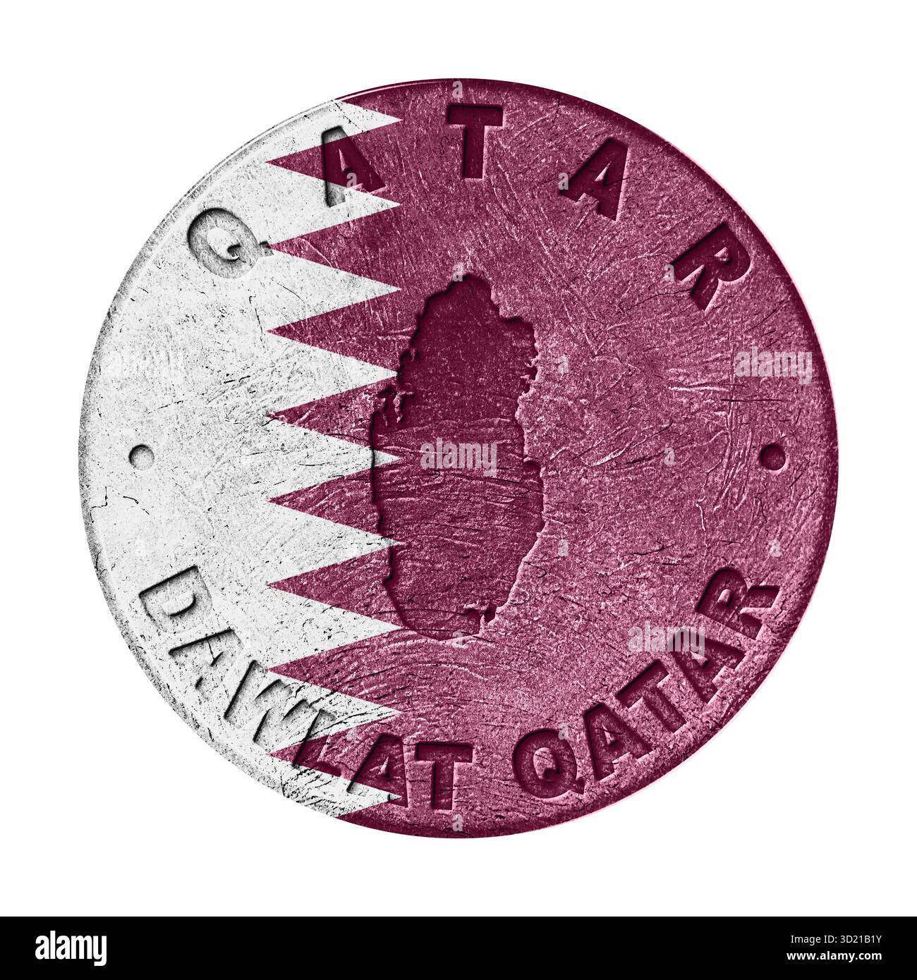Bouton drapeau Qatar avec carte Banque D'Images