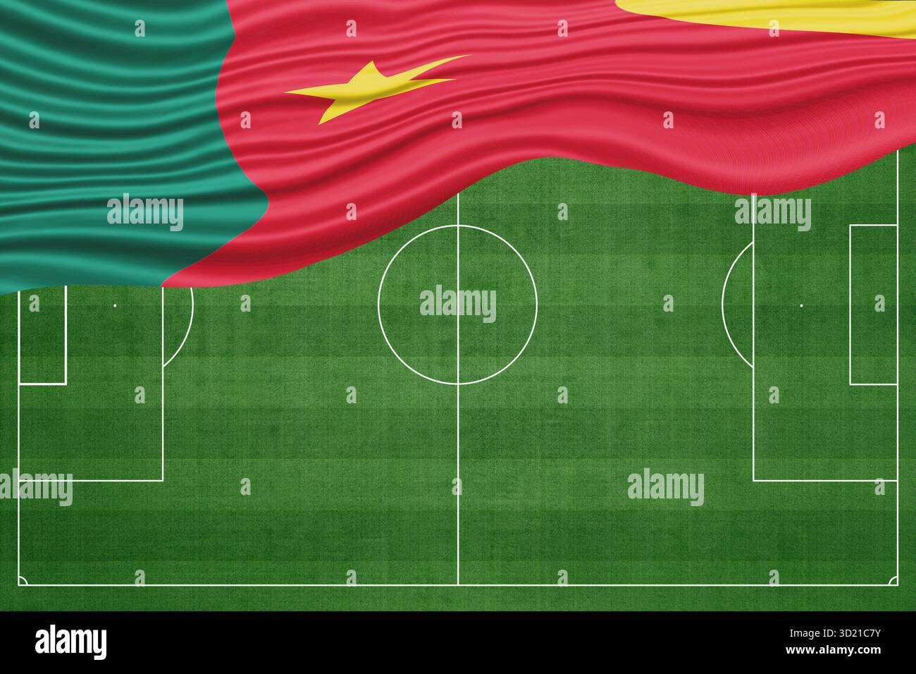 Drapeau du Cameroun sur le terrain de football, football national Banque D'Images