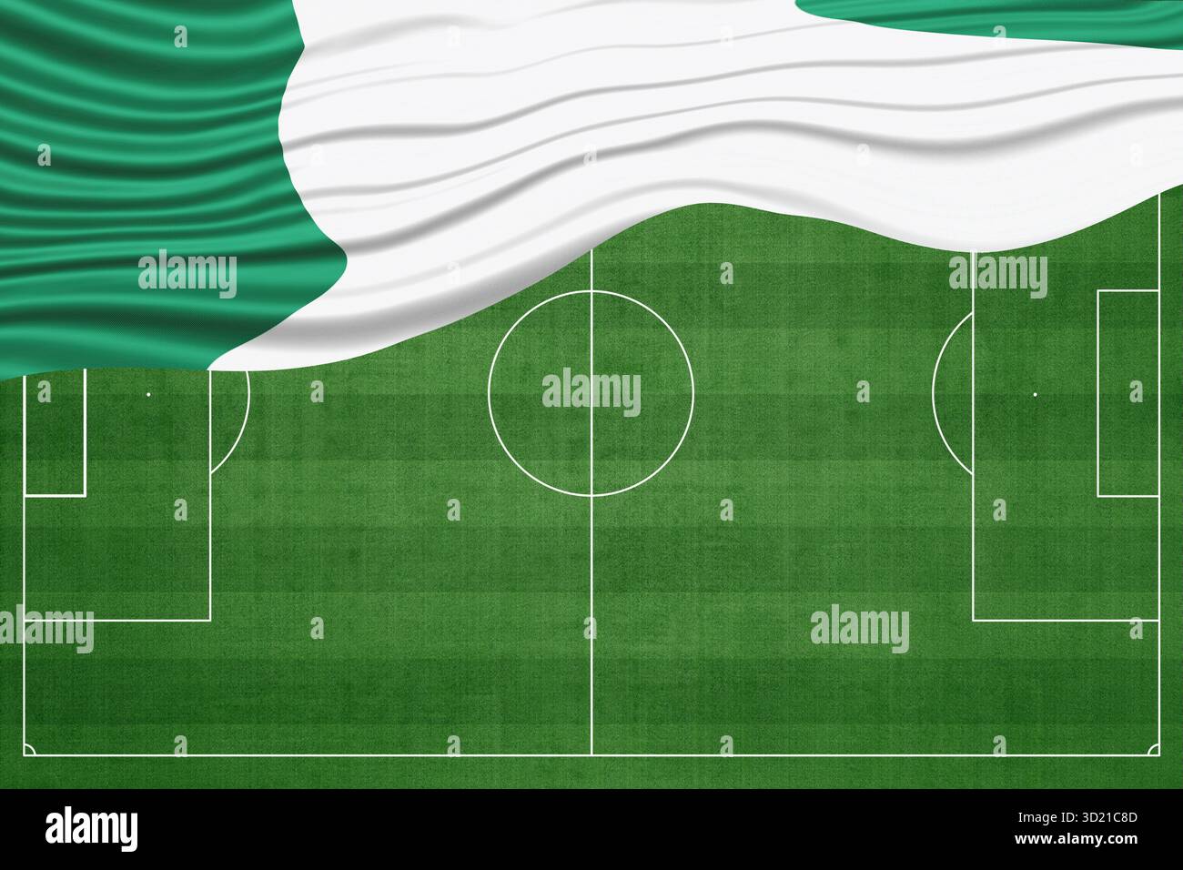 Drapeau du Nigeria sur le terrain de football Banque D'Images