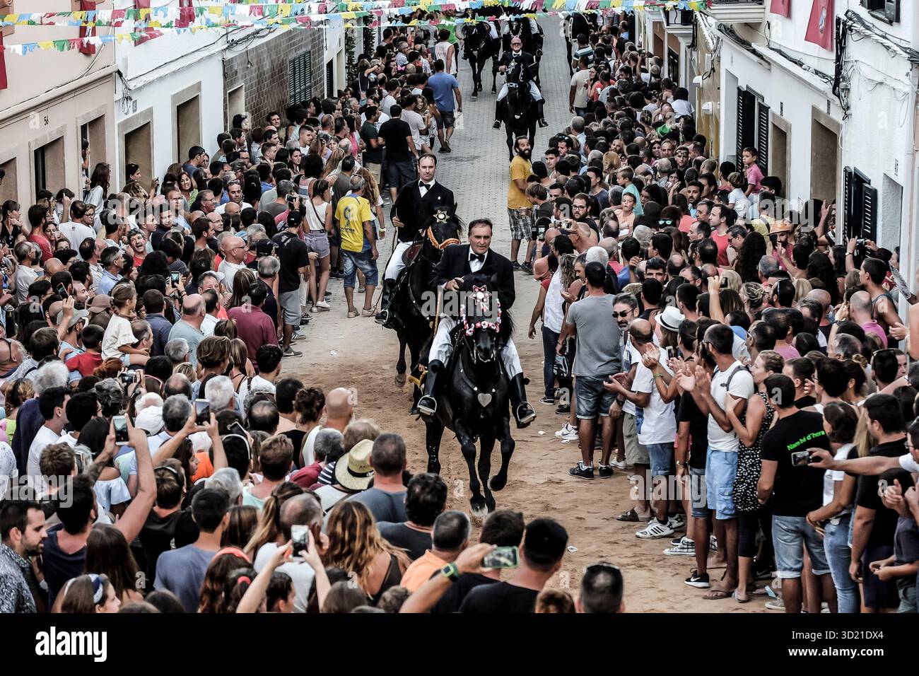 Danse traditionnelle avec des chevaux, Jaleo, originaire du XIVe siècle, fêtes de Sant Bartomeu, Ferreries, Minorque, Baléares I Banque D'Images