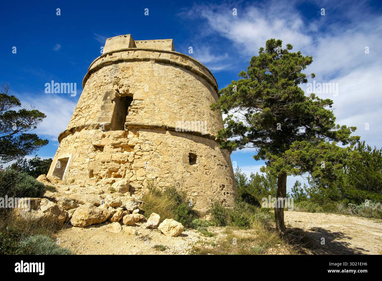 Tour Portinatx (XVIIIe siècle). Portinatx. Ibiza. Îles Pitiusas. Îles Baléares. Espagne. Banque D'Images