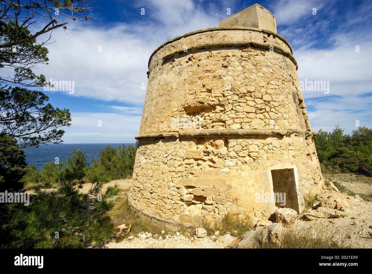 Tour Portinatx (XVIIIe siècle). Portinatx. Ibiza. Îles Pitiusas. Îles Baléares. Espagne. Banque D'Images