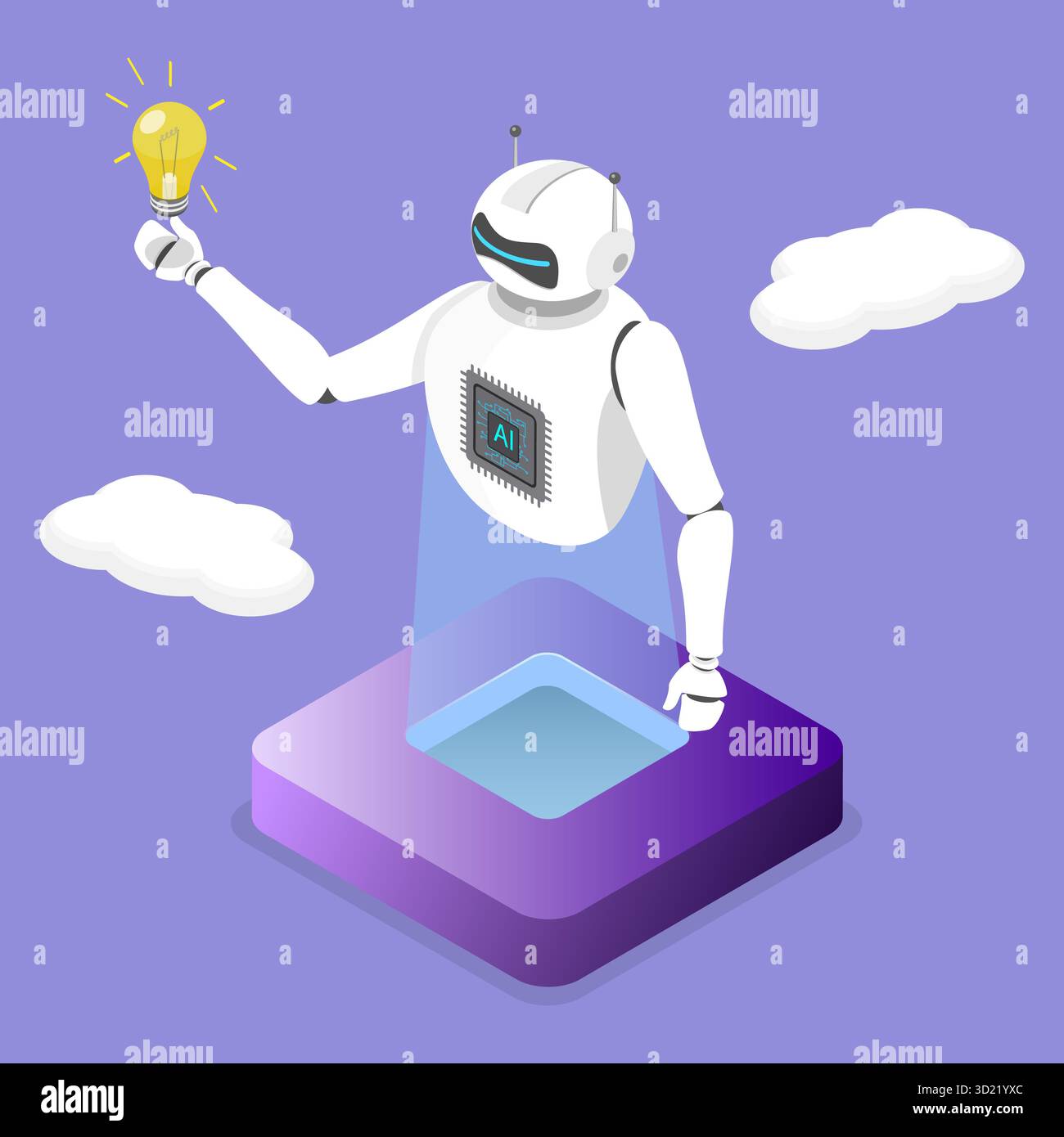 Illustration plate isométrique 3D de la nouvelle idée de l'IA, du support Chatbot, des robots intelligents et des nouvelles idées dans l'automatisation Banque D'Images