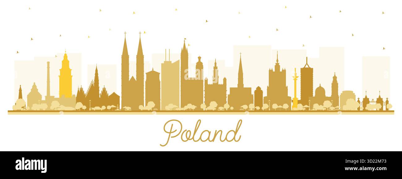 Pologne City silhouette Skyline avec des bâtiments dorés isolés sur blanc. Illustration vectorielle. Concept avec l'architecture moderne. Paysage urbain de Pologne Illustration de Vecteur