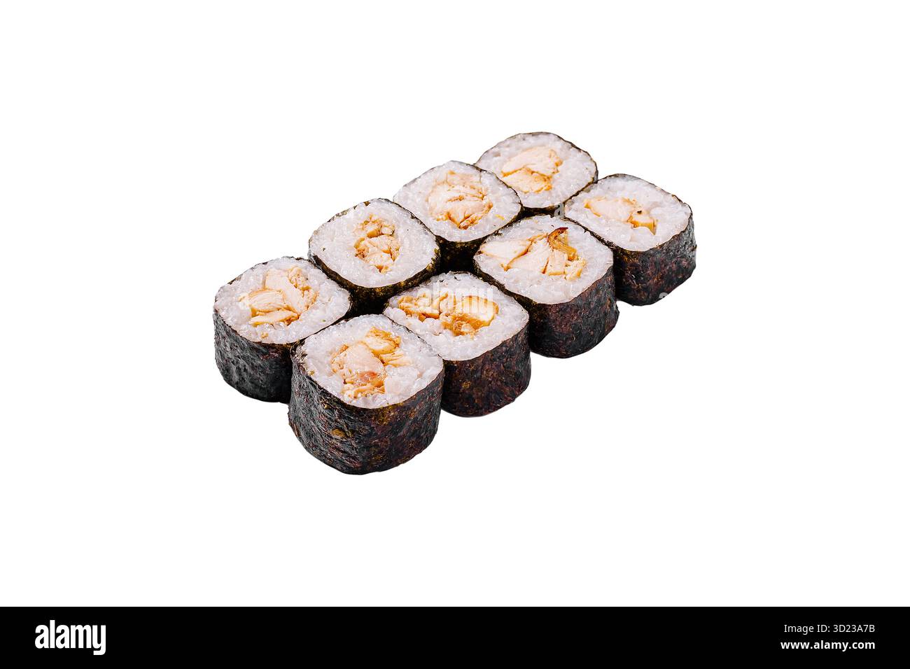 De délicieux rouleaux de sushi sont soigneusement disposés, remplis de fruits de mer frais et de riz, soulignant une présentation invitante. Ce plat est parfait pour le plaisir Banque D'Images