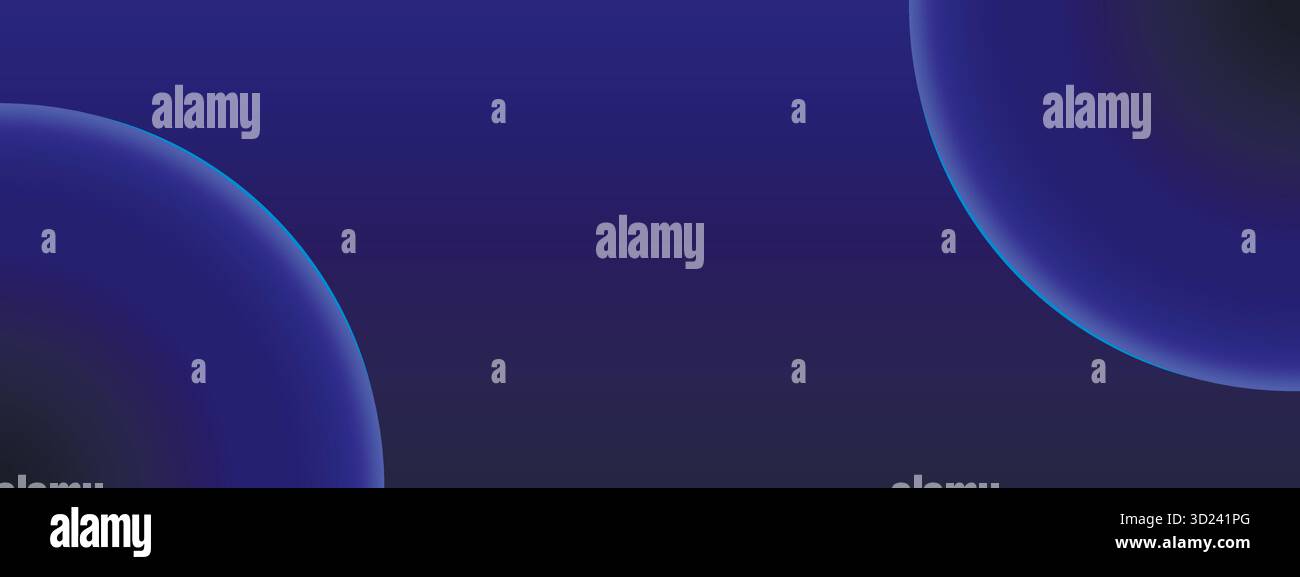 Sphères claires sur fond bleu foncé. Bannière horizontale abstraite avec des cercles. Modèle technologique avec des éléments lumineux néon pour les présentations, a Illustration de Vecteur