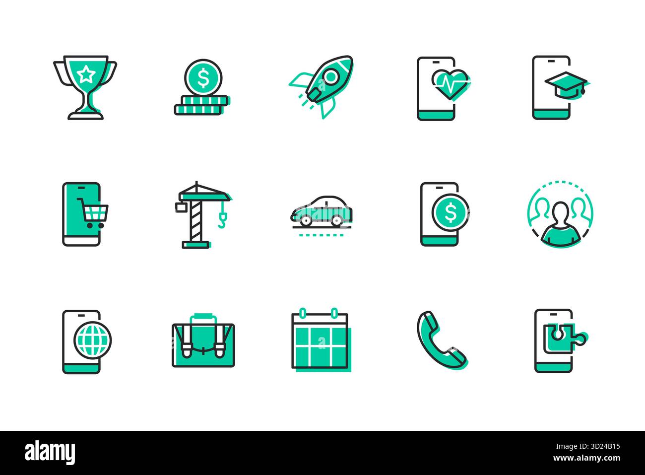 Développement d'applications mobiles - ensemble d'icônes de style de conception de ligne Illustration de Vecteur