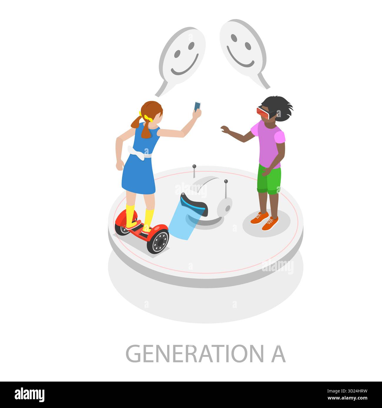 Illustration plate isométrique 3D des générations sociales, différents groupes d'âge. Point 1 Banque D'Images