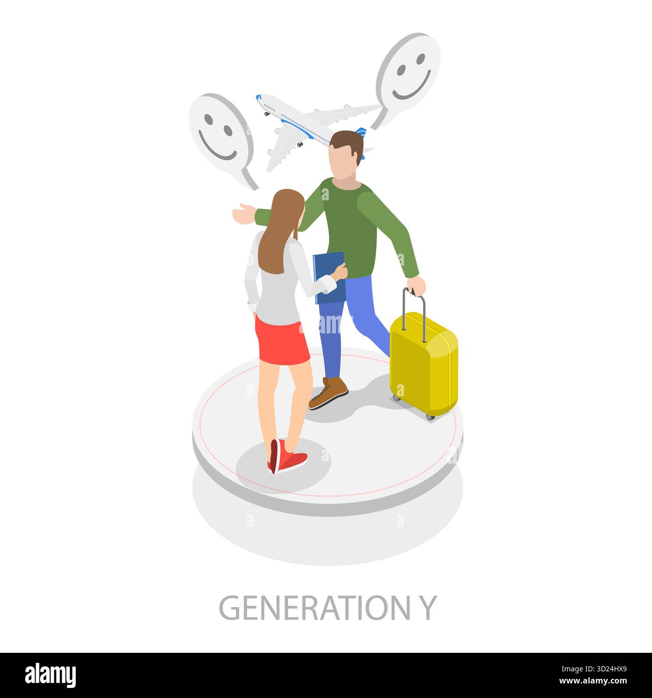 Illustration plate isométrique 3D des générations sociales, différents groupes d'âge. Point 3 Banque D'Images