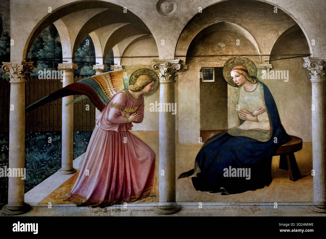 Annonciation de Fra Angelico, fresques (1438-50) Couvent de San Marco - Museo del Convento di San Marco. Florence Italie Italien Banque D'Images
