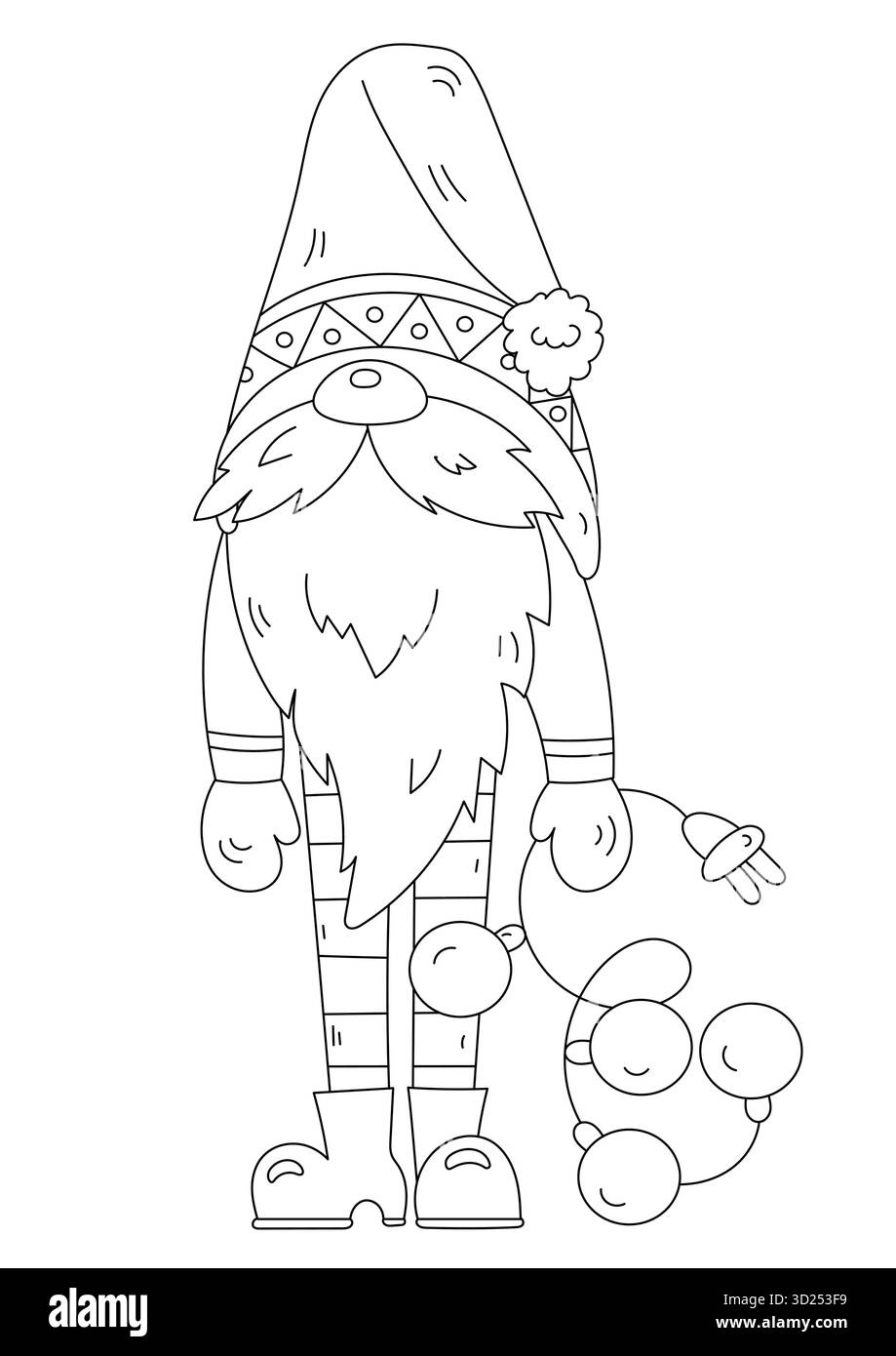 Coloriage d'Un Gnome de Noël avec des lumières à cordes Illustration de Vecteur