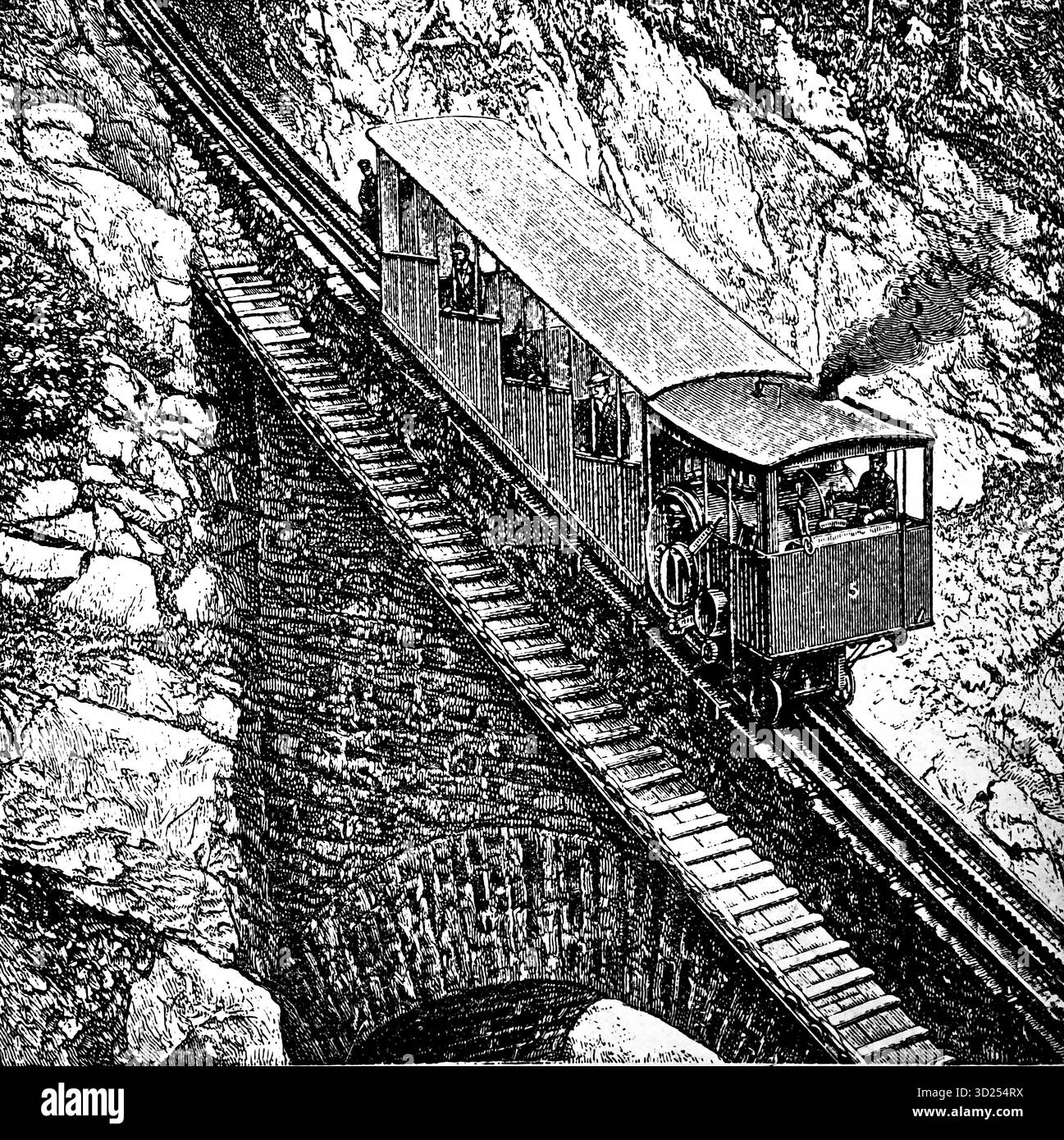 Cogreshop jusqu'à la montagne Pilatus à Alpnach, Suisse, illustration historique 1900 Banque D'Images